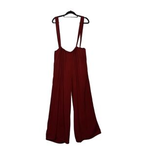 Zenana Adjustable Strap Wide leg Suspender Pants NWOT Rust color